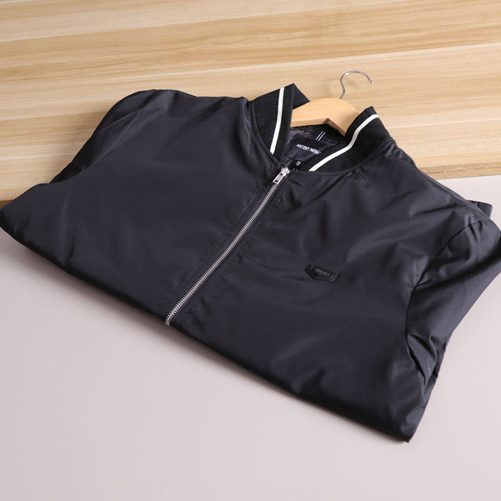 Men's Lightweight Windbreaker Bomber Jacket with Striped Ribbed Cuffs and Lining Amarae