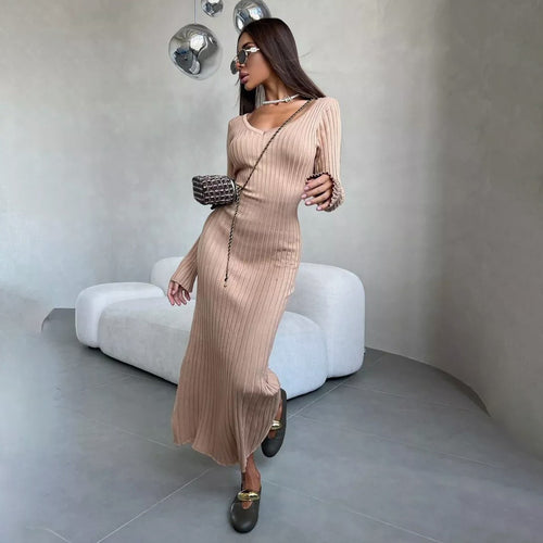 Maxi dress for women with refined ribbed knit and off-shoulder design Amarae