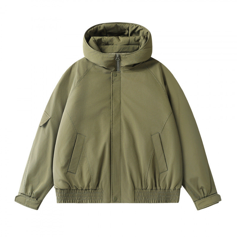 Unisex Boxy padded transition jacket with high stand-up collar, quilted lining, and elastic hem Amarae