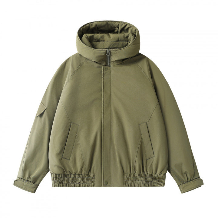 Unisex Boxy padded transition jacket with high stand-up collar, quilted lining, and elastic hem Amarae