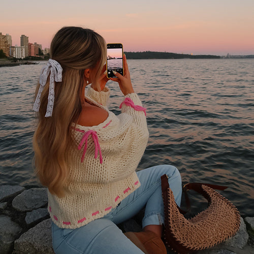 Chunky knit sweater for women with a casual off-the-shoulder design Amarae