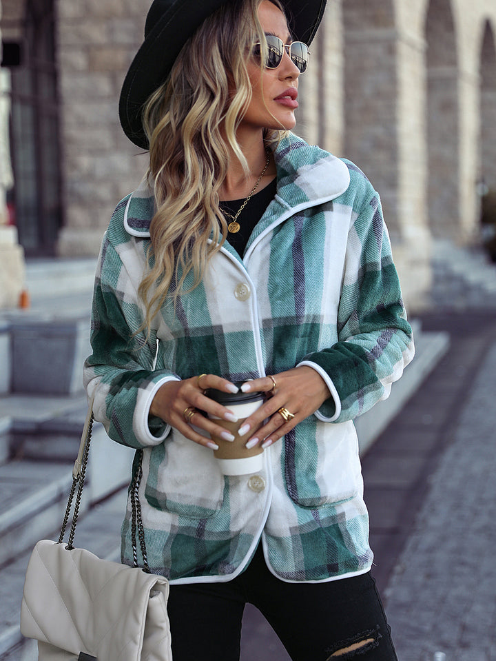 Soft checkered fabric coat for women with modern button details Lune London