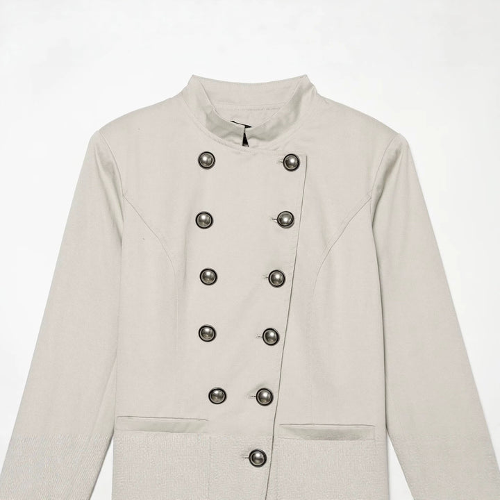 Women's tailored short blazer in sailor military style with stand-up collar and decorative buttons Amarae