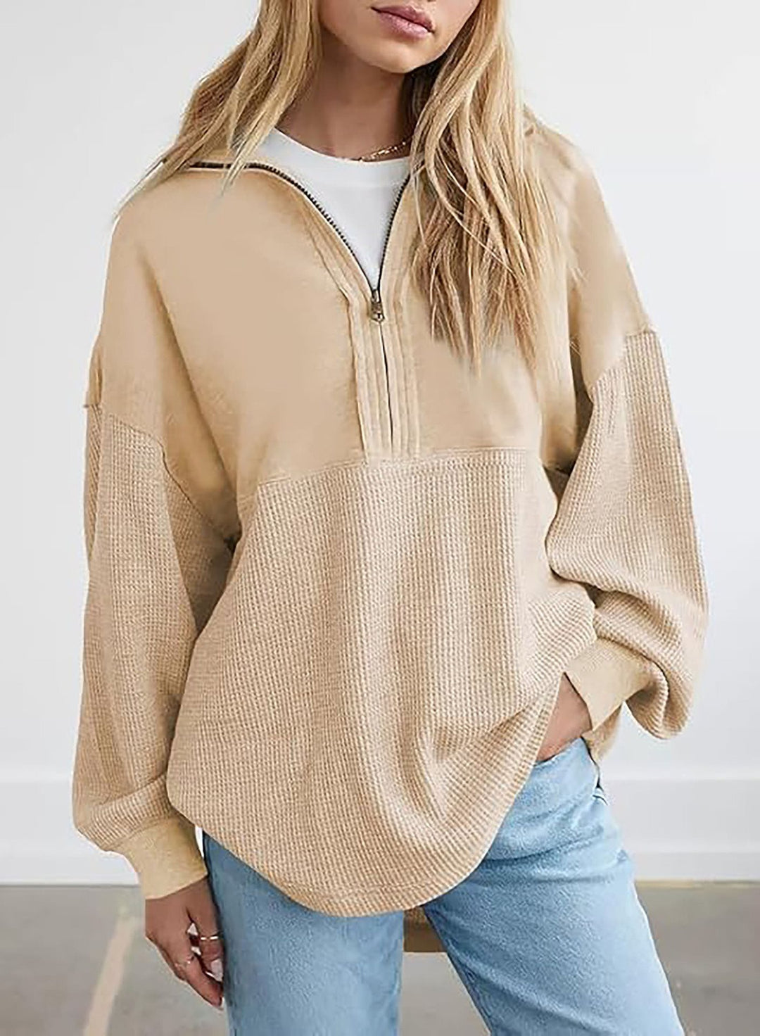 Women's casual sweatshirt with high collar and textured design Lune London