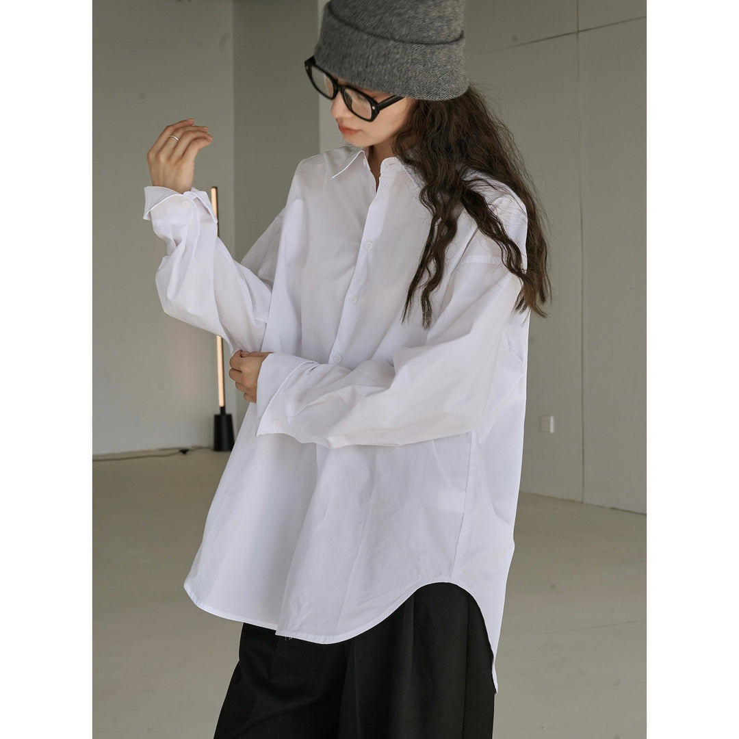 Women Extra Wide Cotton Poplin Shirt in Tunic Look with Extended Back Amarae