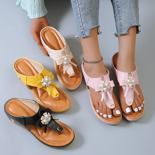 Ladies Comfortable Wedge Sandals with elegant floral appliqués Amarae