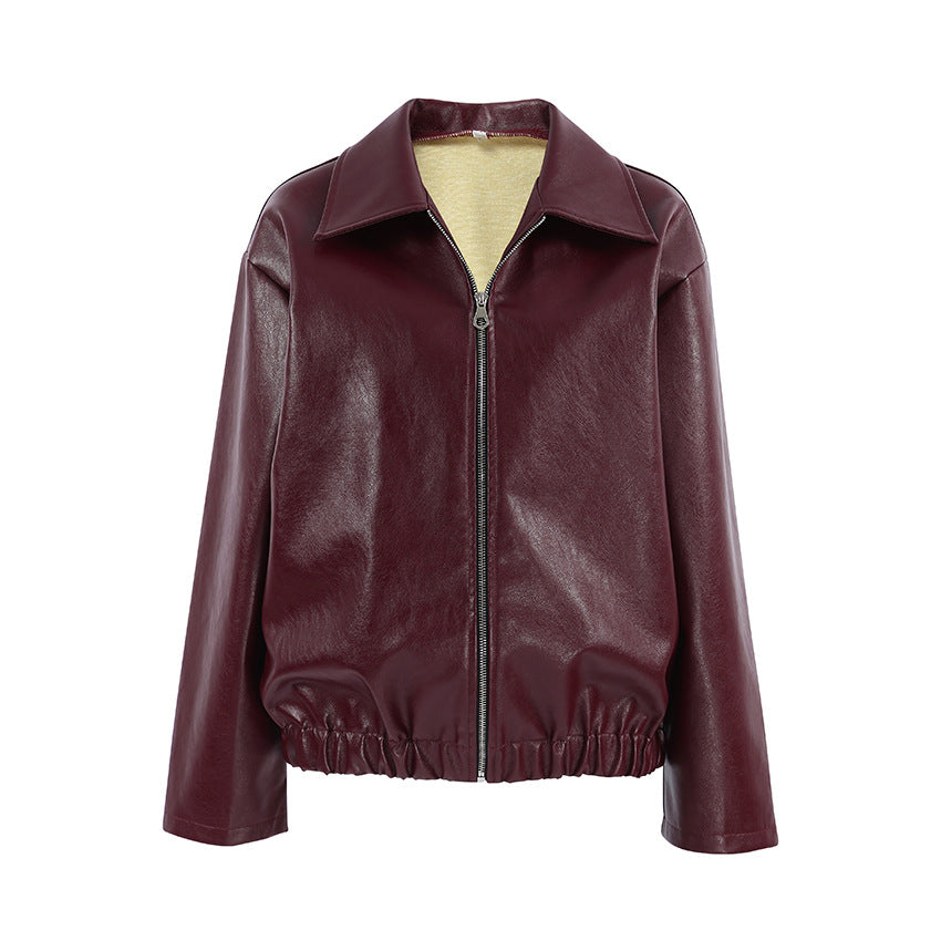 Urban style women’s faux leather jacket with high collar and practical pockets Lune London