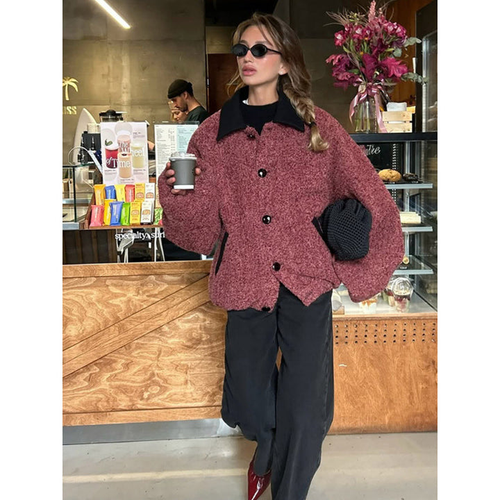 Ladies oversized cardigan with high collar and button details Lune London