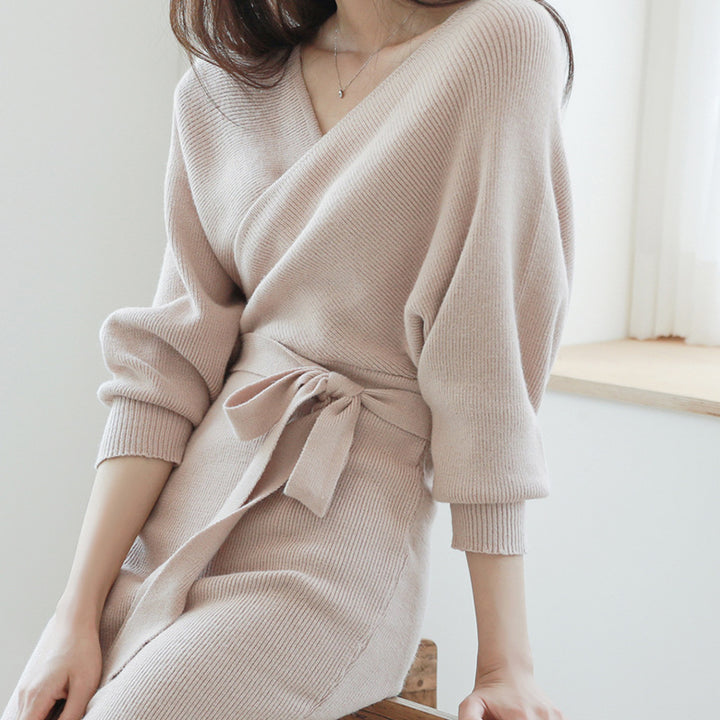Robe tricotée pour femmes avec effet enveloppant et manches longues Chic & Stil