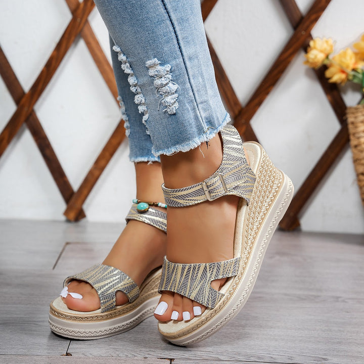Wedge heel sandals for women with an elegant strap design and breathable upper material Lune London