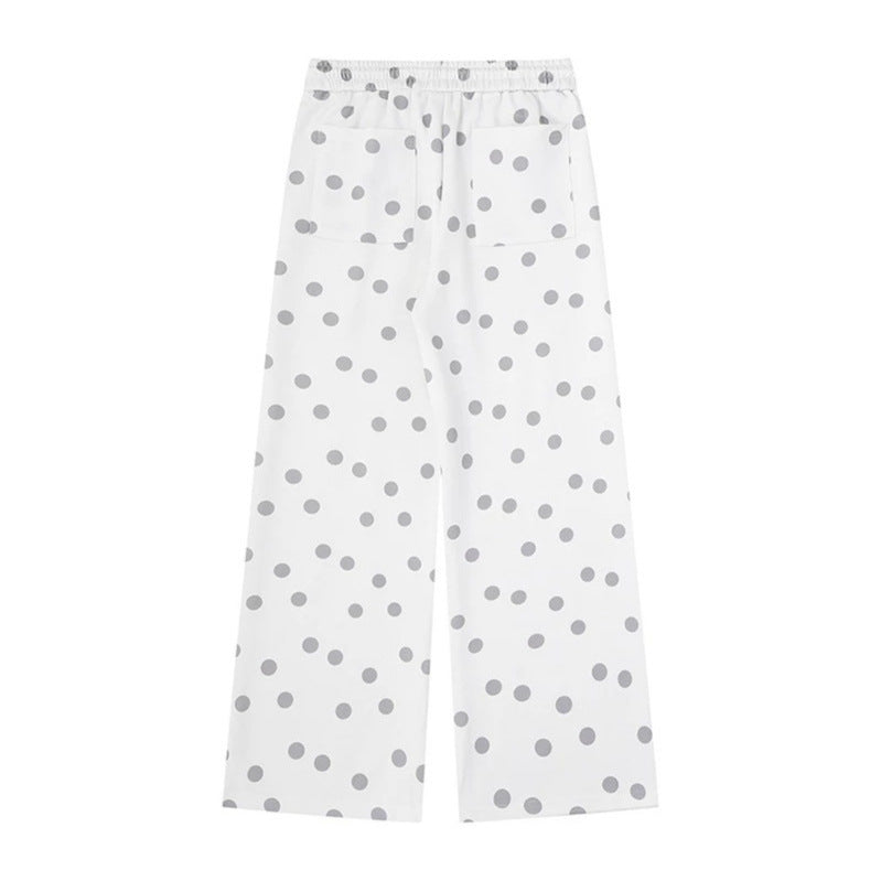 Women Wide Lounge Pants with Comfort Waistband, Polka Dot Allover and Playful Cartoon Print Amarae