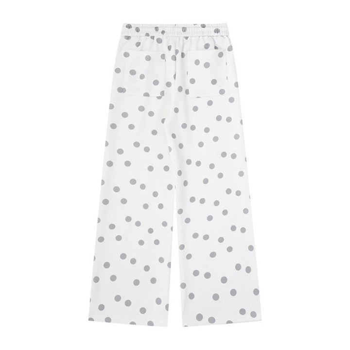 Women Wide Lounge Pants with Comfort Waistband, Polka Dot Allover and Playful Cartoon Print Amarae