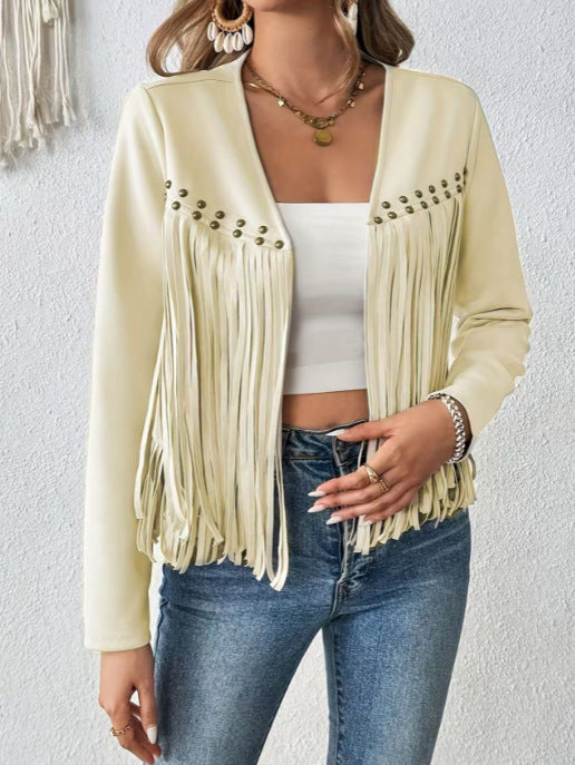 Women Fringe Jacket with Decorative Studs Lune London