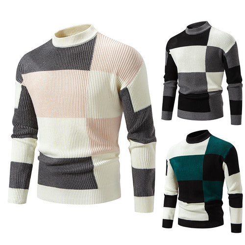 Elegant turtleneck sweater for men with structured checkered pattern Amarae