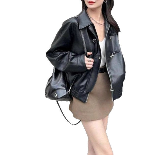 Veste en cuir synthétique tendance pour femmes avec revers classiques Chic & Stil