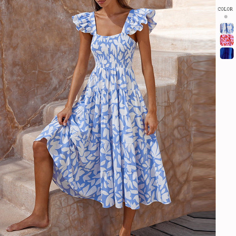 Women's midi dress with ruffled sleeves and voluminous skirt piece Lune London