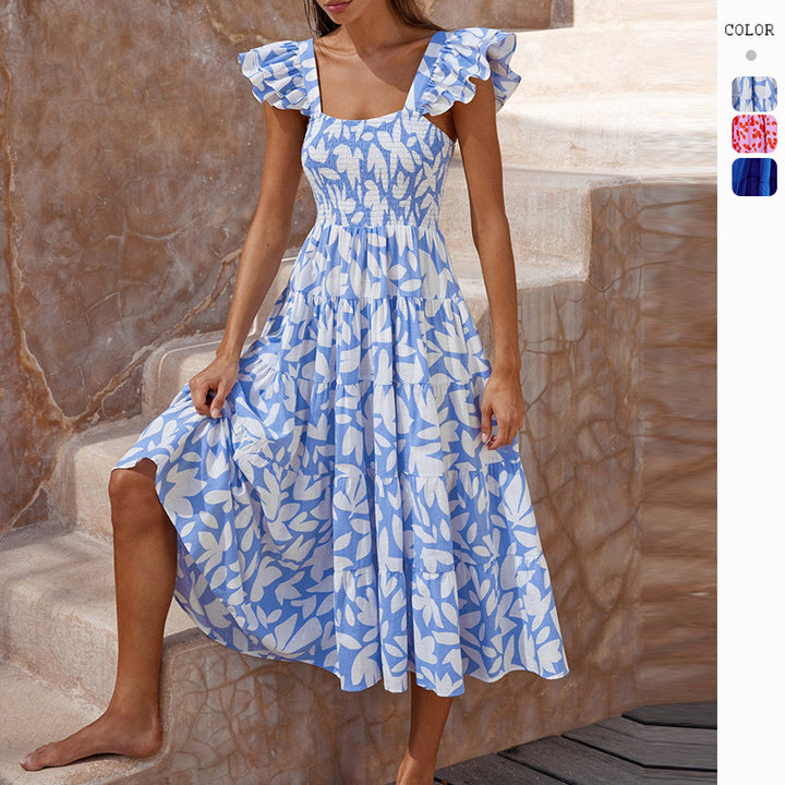 Women's midi dress with ruffled sleeves and voluminous skirt piece Lune London
