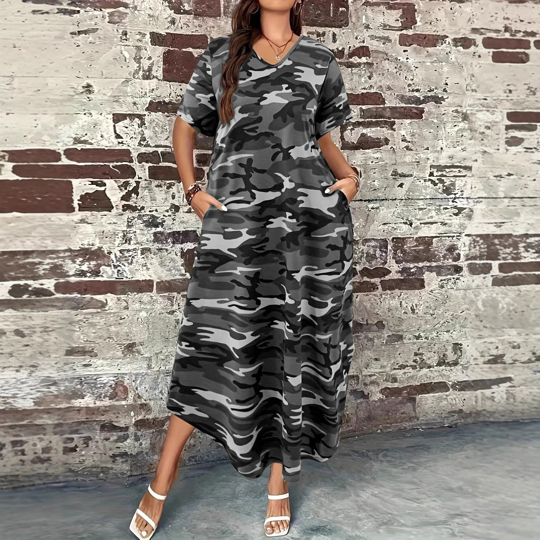 Chic Casual Camo Printed Maxi Dress for Women