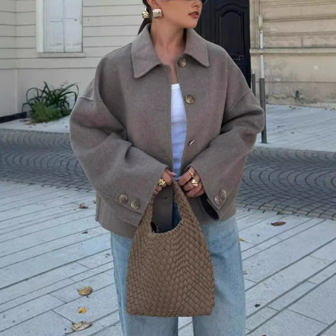 Oversized wool jacket for women with button details and loose fit Lune London