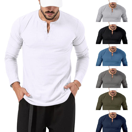 Men's Long Sleeve Henley Shirt in High Quality Cotton Blend with Stylish Button Details Amarae