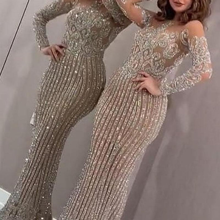 Women's elegant evening dress with glittering sequins and slim fit Lune London