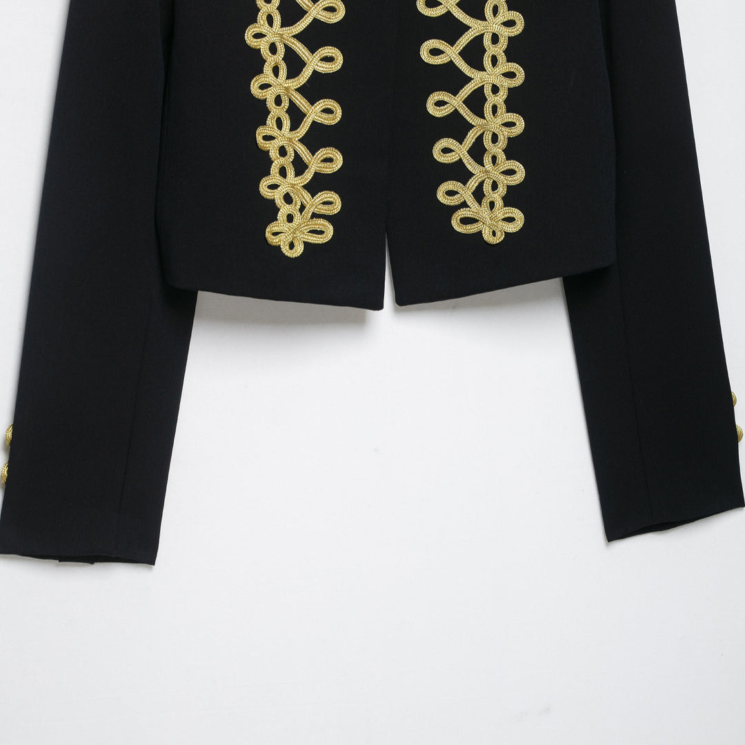 Women's Cropped Military-Inspired Short Jacket with Decorative Gold Trim Amarae