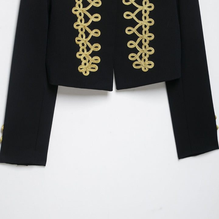 Women's Cropped Military-Inspired Short Jacket with Decorative Gold Trim Amarae