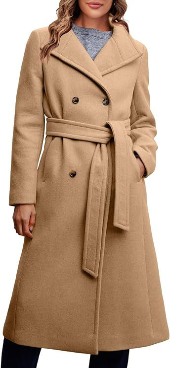 Ladies Elegant Double-Breasted Coat with Belt Detail Lune London