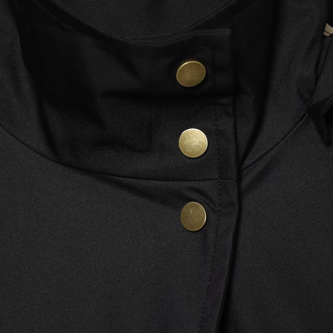 Ladies Short Water-Repellent Hooded Jacket with Snap Button Placket and Patch Pockets Amarae