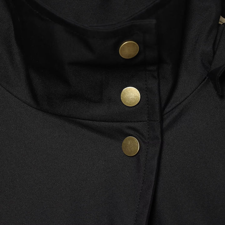 Ladies Short Water-Repellent Hooded Jacket with Snap Button Placket and Patch Pockets Amarae