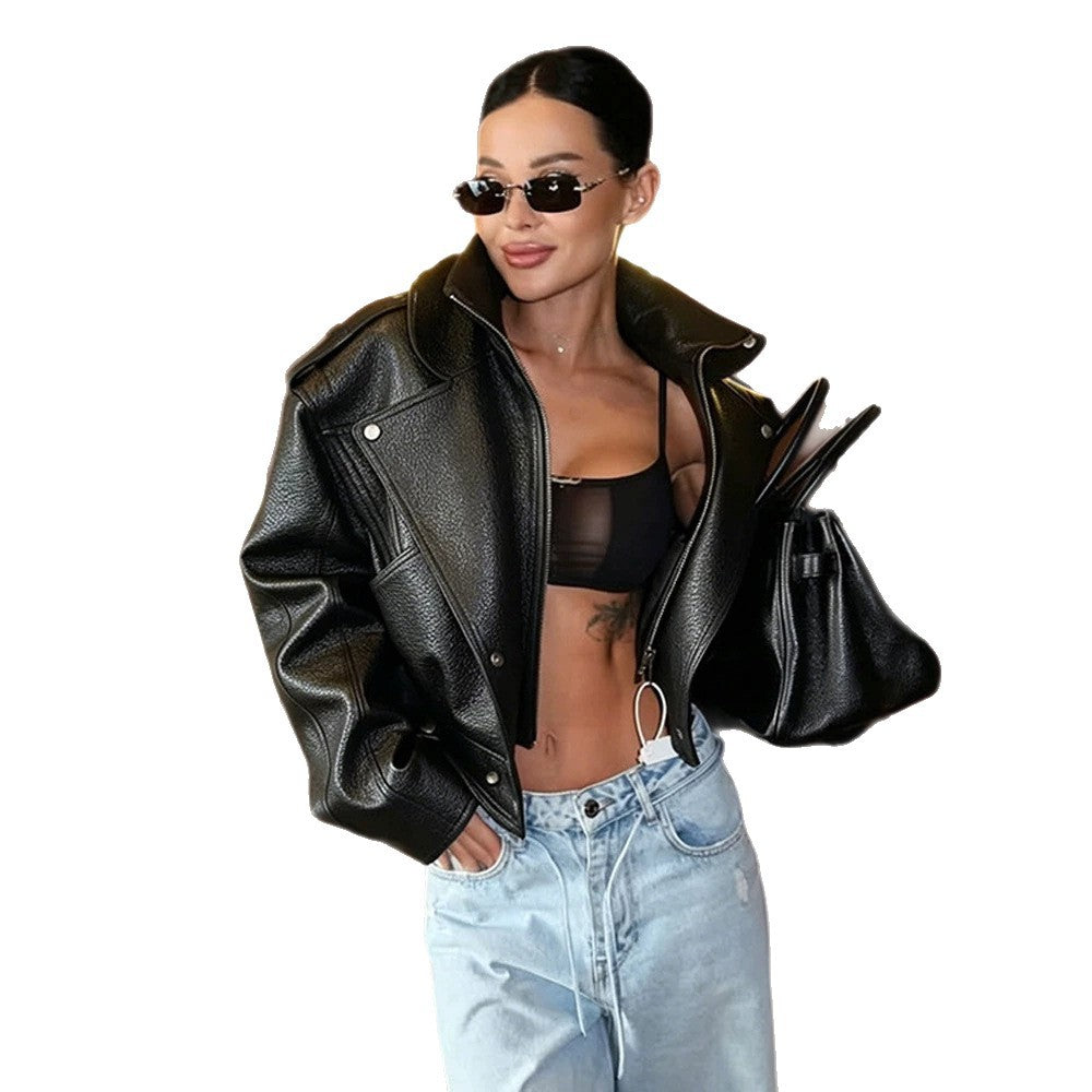 Women's Short-Cut Structured Biker Jacket Made of Faux Leather Amarae