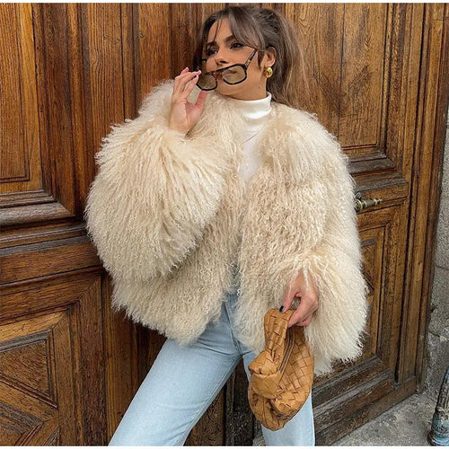 Women's Cozy Faux Fur Jacket with High Collar and Elegant Details Amarae