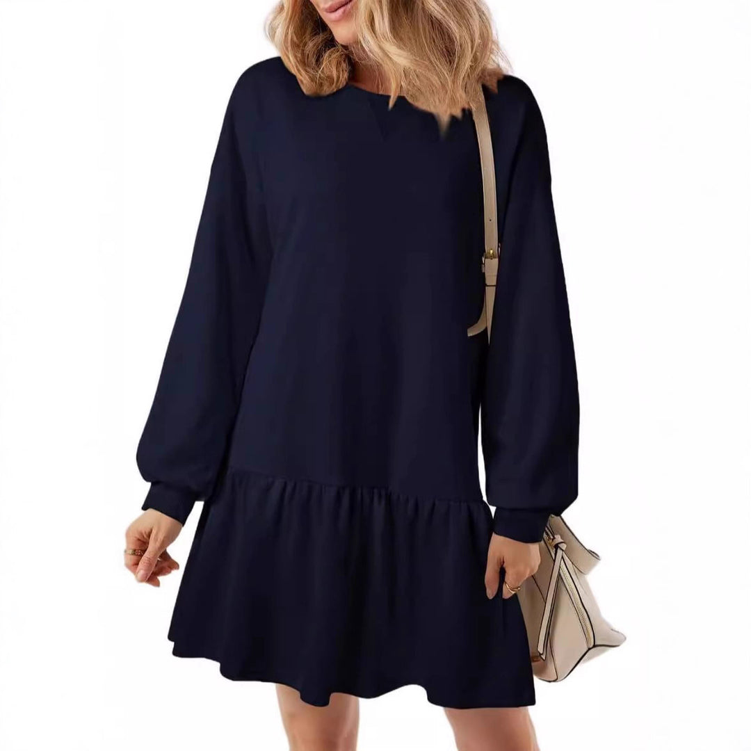 Casual sweatshirt dress for women with V-neck and ruffle hem Lune London