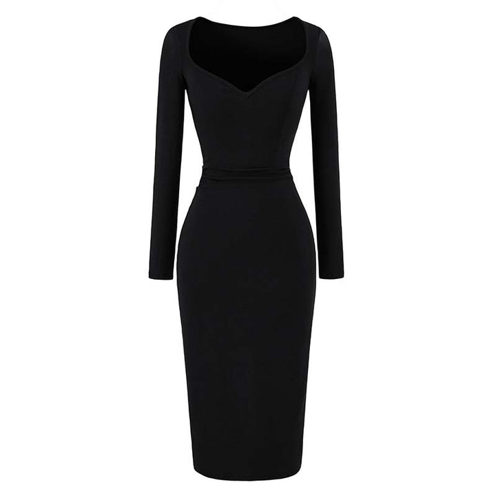 Ladies fitted midi dress with heart-shaped neckline and long sleeves Amarae