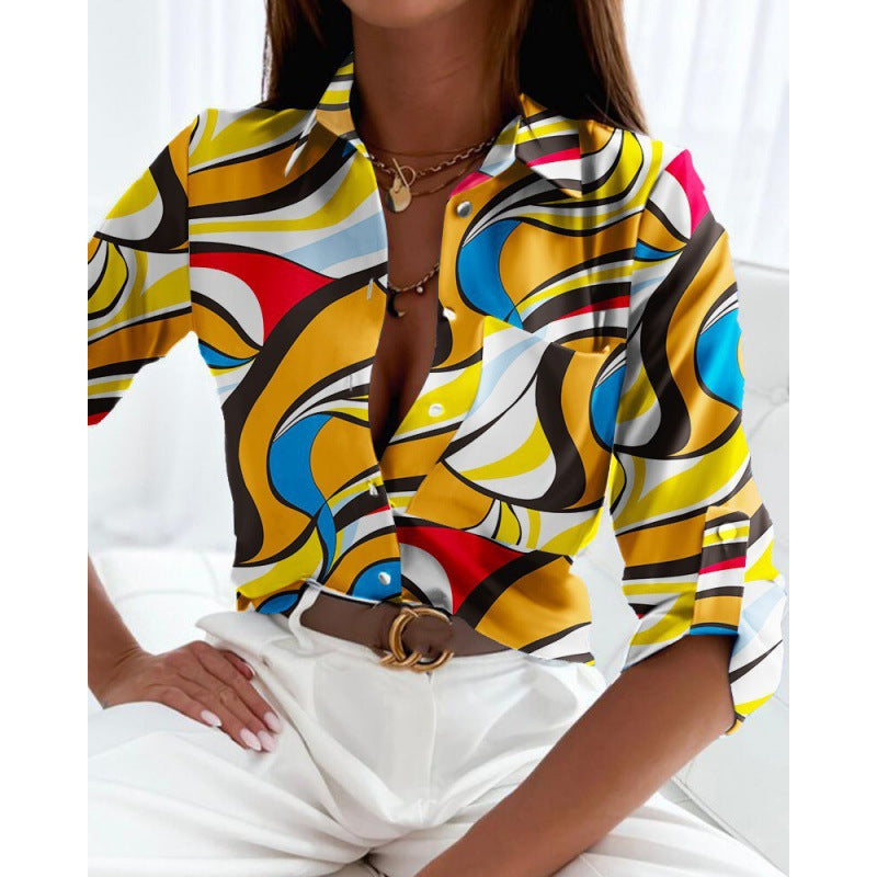 Women's satin blouse with graphic all-over print and tailored fit Amarae