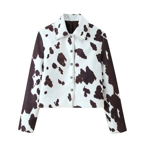 Cropped faux leather jacket for women with animal print Amarae