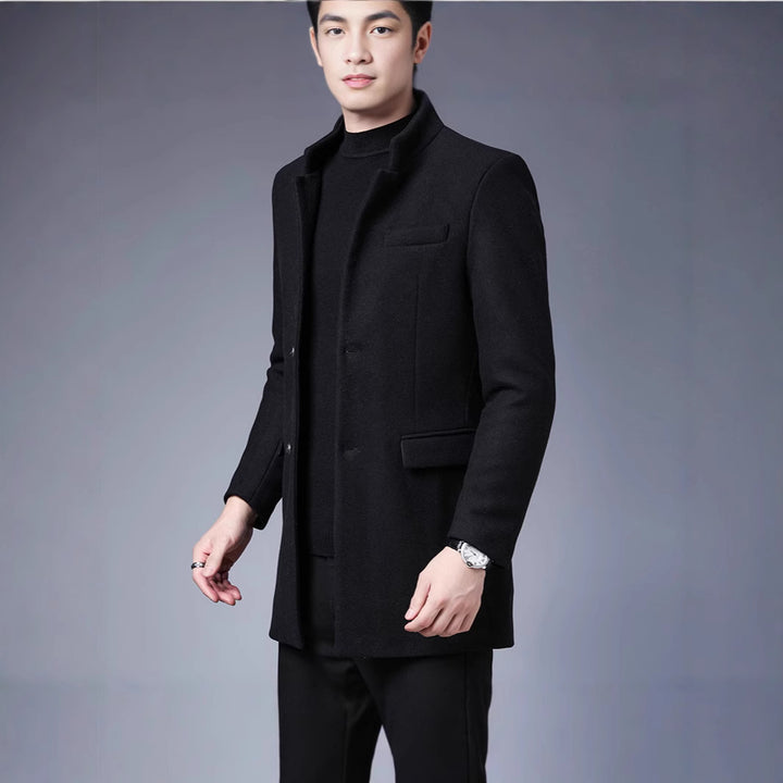 Modern wool coat for men with high collar Lune London