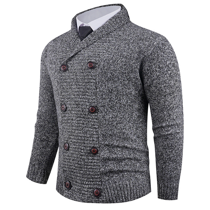 Men's knit jacket with modern shawl collar and practical button details Lune London