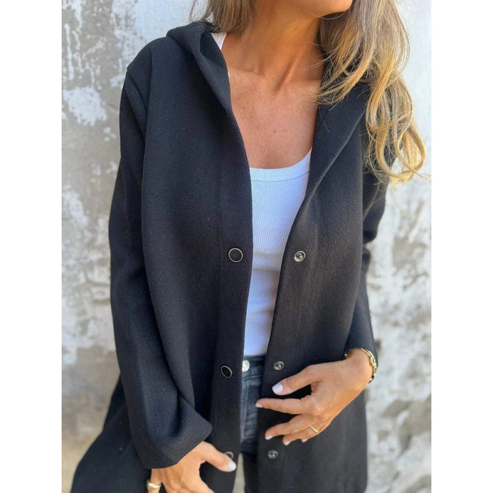 Women's Midi Length Oversized Coat made of Wool Blend with Clear Button Placket and Minimalist Lapels Amarae