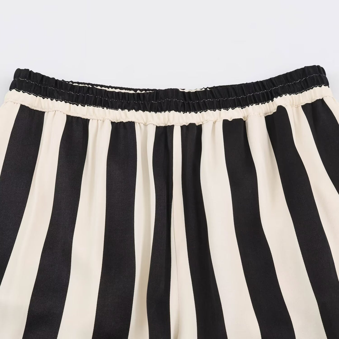 Women's Wide Palazzo Pants with Vertical Stripes and Elastic Waist Amarae