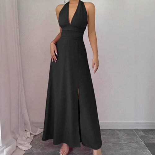 Maxi sleeveless dress for women with a seductive V-neckline and a high slit skirt Amarae