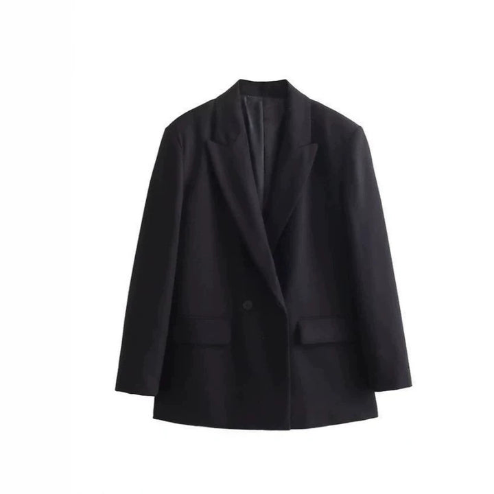 Women's Double-Breasted Boxy Blazer with Boxy Silhouette and Lapel Collar Amarae