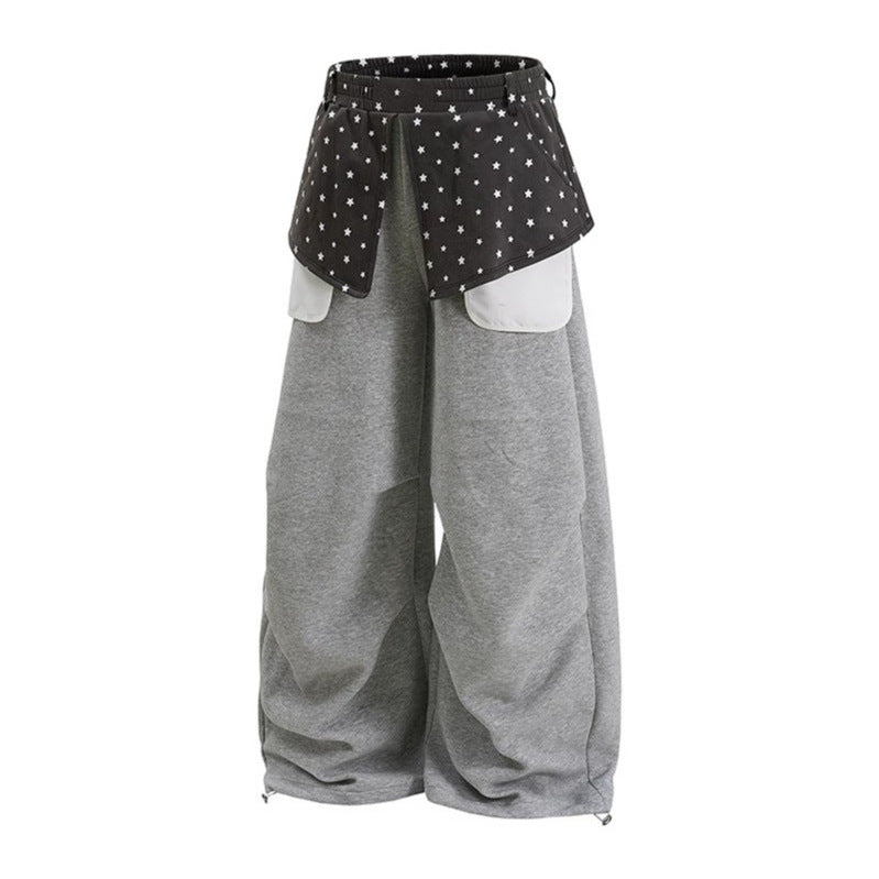 Ladies Wide Palazzo Lounge Pants with Layer Insert, Star Application & Large Contrast Pockets Amarae