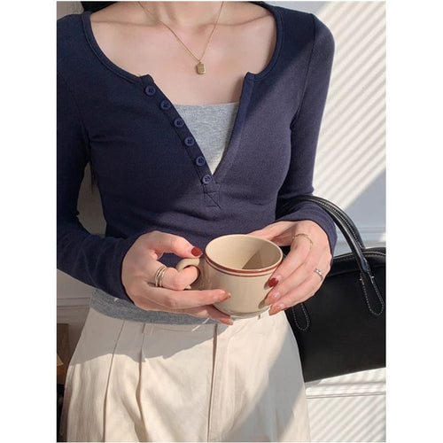 Women's long-sleeved cotton shirt with button placket Chic & Stil