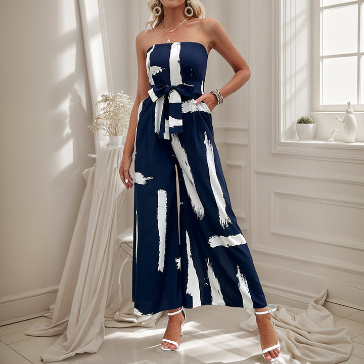 Strapless jumpsuit for women with wide legs and fitted belt Lune London
