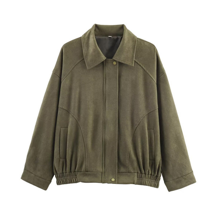 Trendy faux leather jacket for women with elastic waist and side pockets Lune London