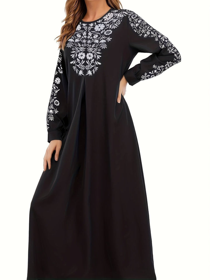 Maxi dress for women with artistic embroidery and elegant long sleeves Lune London