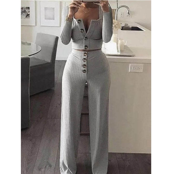 Ladies Comfortable and Elegant Knit Set 2 Pieces with Chic Button Details and Style