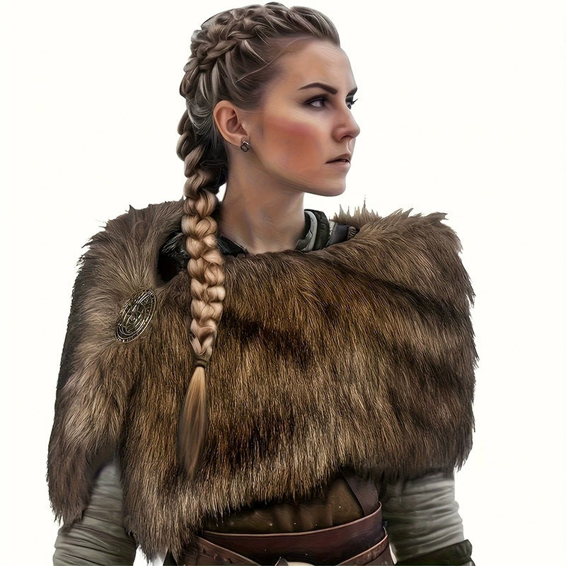 Ladies' shoulder stole made of faux fur in a rustic fur look with leather strap Amarae
