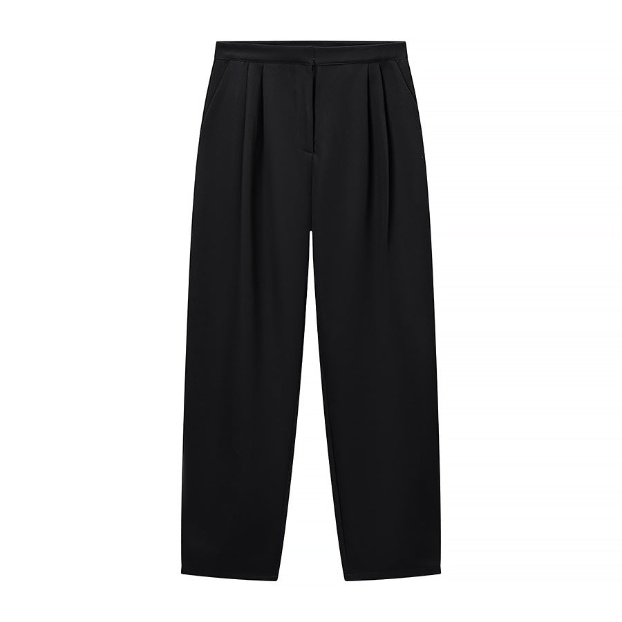 Women's high-waisted wide trousers with pleats, crease and side pockets Amarae